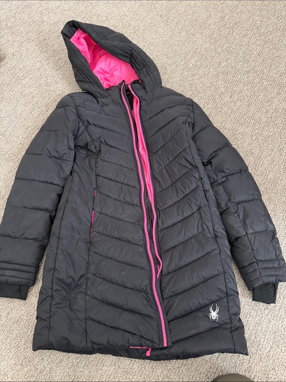 Spyder Black Puffer Coat with Pink Accents